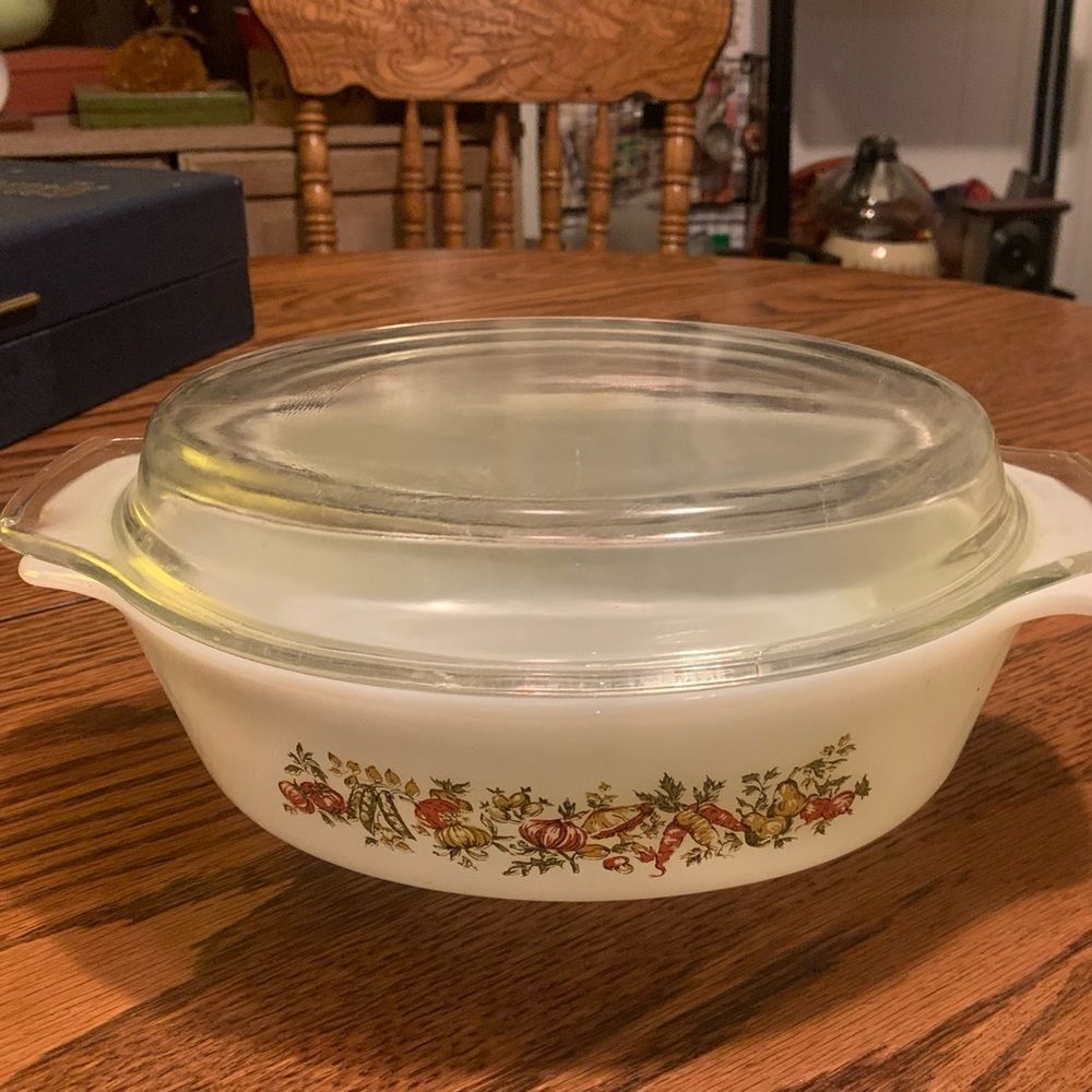 Vintage Anchor Hocking Fire-King Baking Dish Vegetable Print